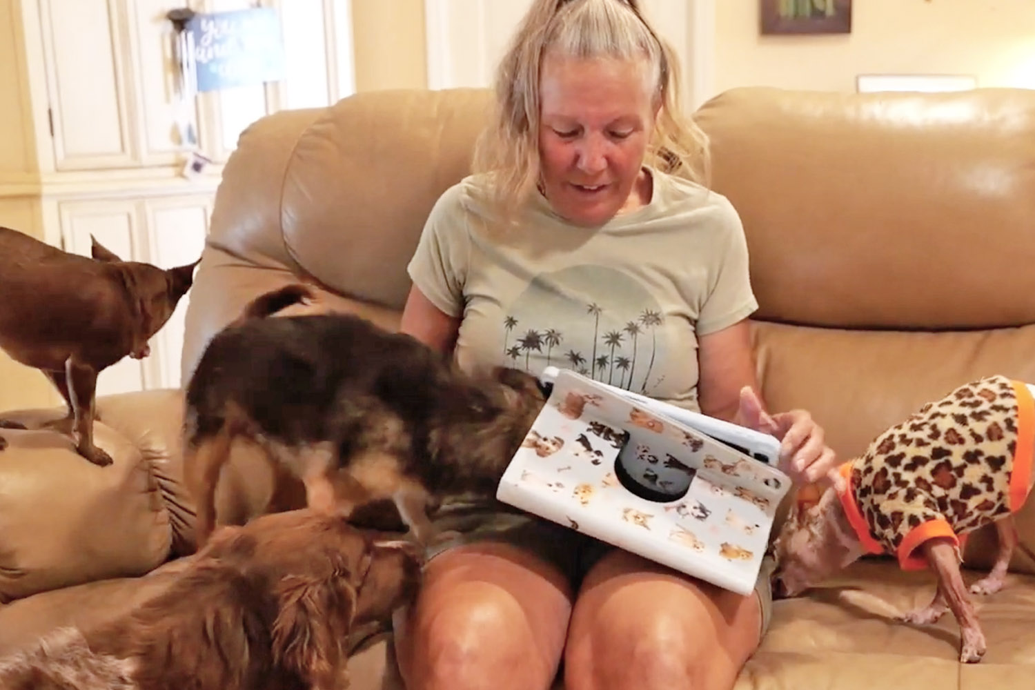 Dog with a Pad-Go-Round tablet holder